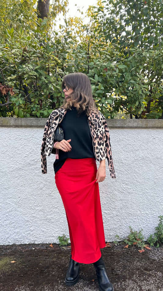 GONNA MIDI IN RASO RED