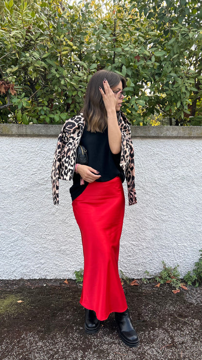 GONNA MIDI IN RASO RED